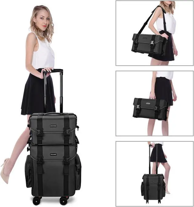 Alt view image 13 of 14 - Byootique Classic Black Rolling 2in1 Cosmetic Case Sided Makeup Artist Organizer