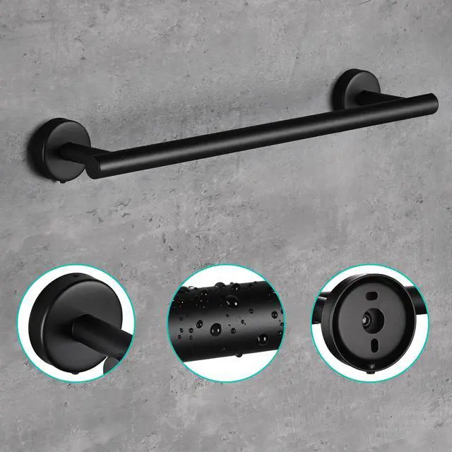 Alt view image 2 of 7 - Aquaterior 5-Piece Bathroom Hardware Set Stainless Steel Towel Bar Toilet Paper Holder Hook Matte Black