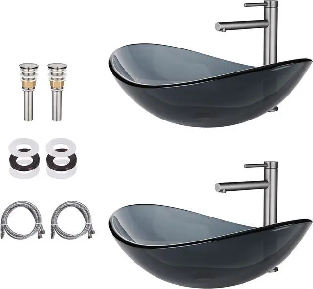 Main image of Aquaterior Bathroom Tempered Glass Vessel Sink 16" Round Basin Bowl Transparent