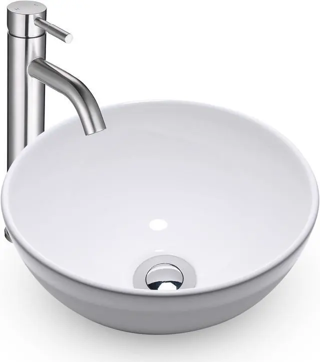 Main image of Aquaterior Round Ceramic Vessel Sink Kit Bathroom Single Handle Faucet Drain