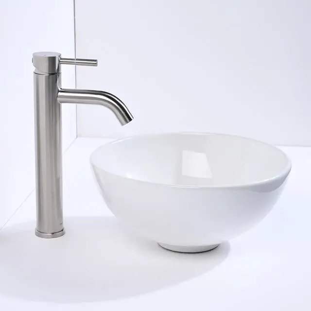 Alt view image 4 of 7 - Aquaterior Round Ceramic Vessel Sink Kit Bathroom Single Handle Faucet Drain