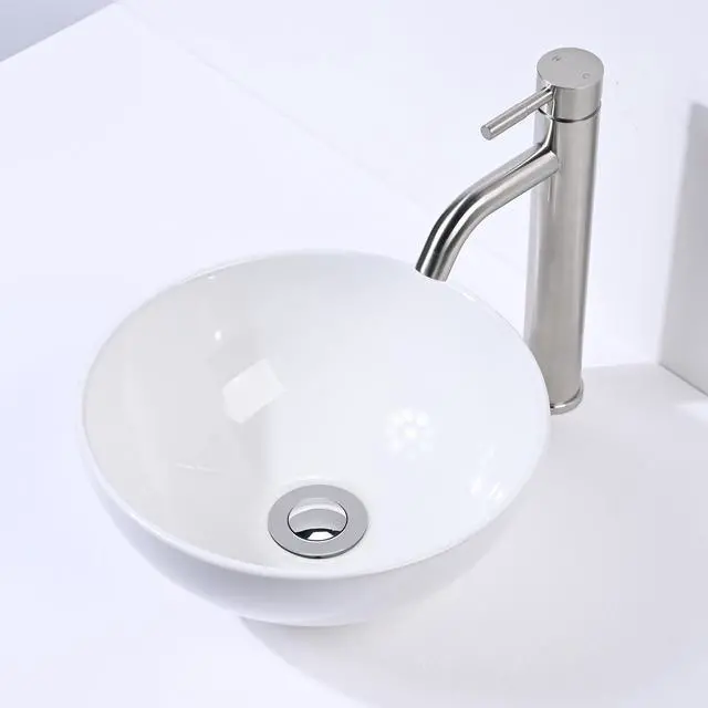Alt view image 5 of 7 - Aquaterior Round Ceramic Vessel Sink Kit Bathroom Single Handle Faucet Drain
