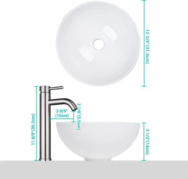 Alt view image 6 of 7 - Aquaterior Round Ceramic Vessel Sink Kit Bathroom Single Handle Faucet Drain