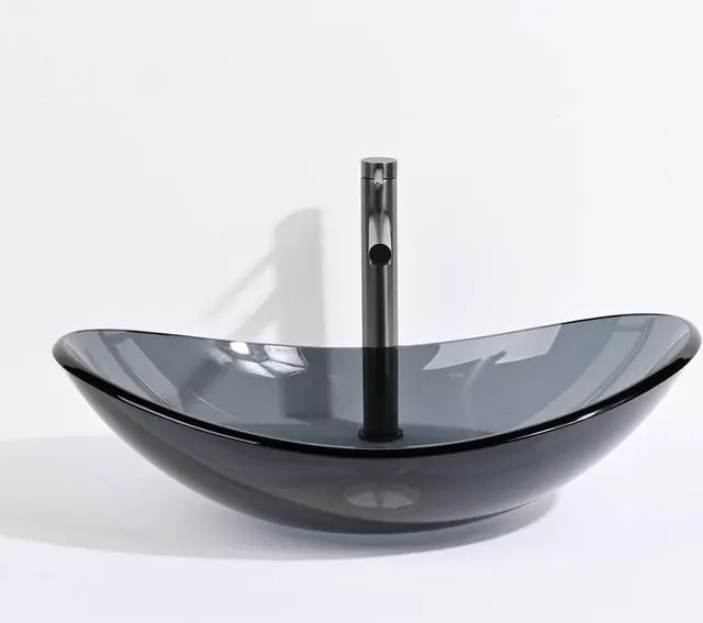 Alt view image 5 of 7 - Aquaterior Bathroom Tempered Glass Vessel Sink 16" Round Basin Bowl Transparent
