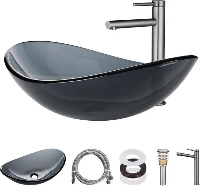 Alt view image 7 of 7 - Aquaterior Bathroom Tempered Glass Vessel Sink 16" Round Basin Bowl Transparent