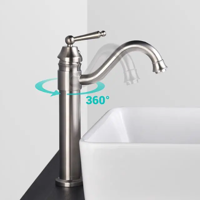 Alt view image 8 of 8 - Bathroom Lavatory Vessel Sink Faucet Swivel Spout Brushed Nickel