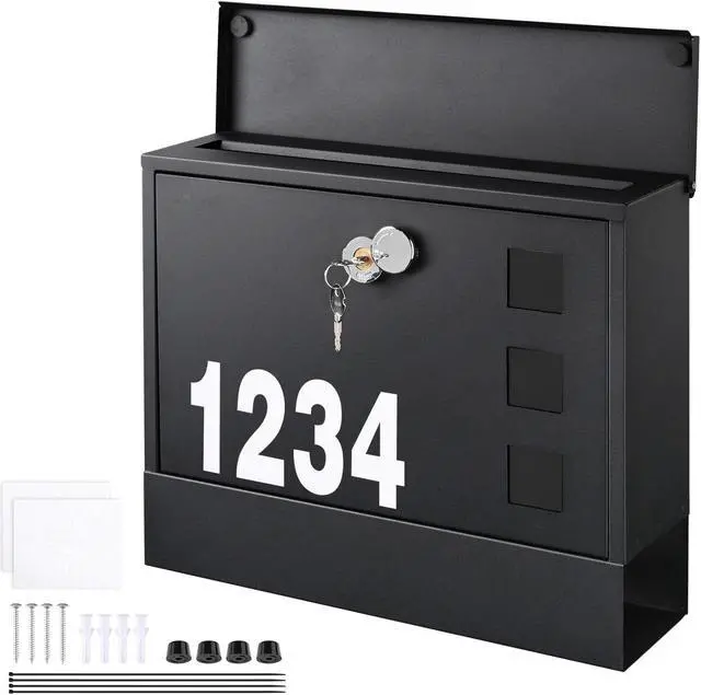 Main image of Yescom Large Wall Mount Steel Mail Box Lockable Letterbox w/ Door & 2 Keys Home Post Security Outdoor, Black