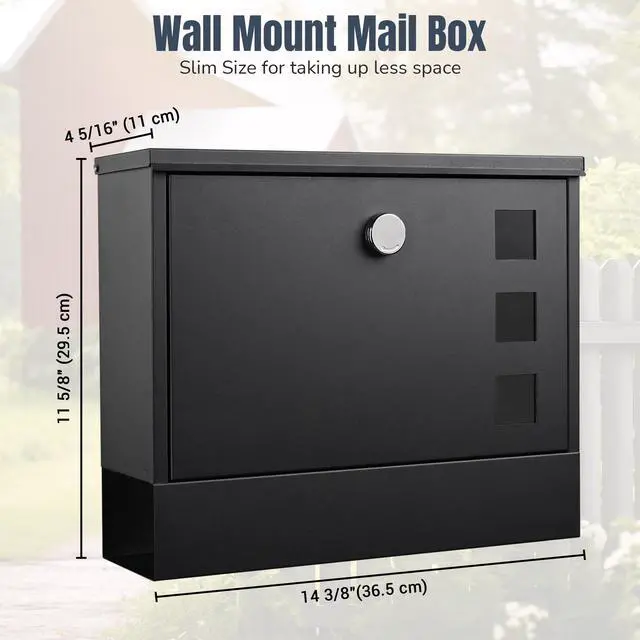 Alt view image 3 of 7 - Yescom Large Wall Mount Steel Mail Box Lockable Letterbox w/ Door & 2 Keys Home Post Security Outdoor, Black