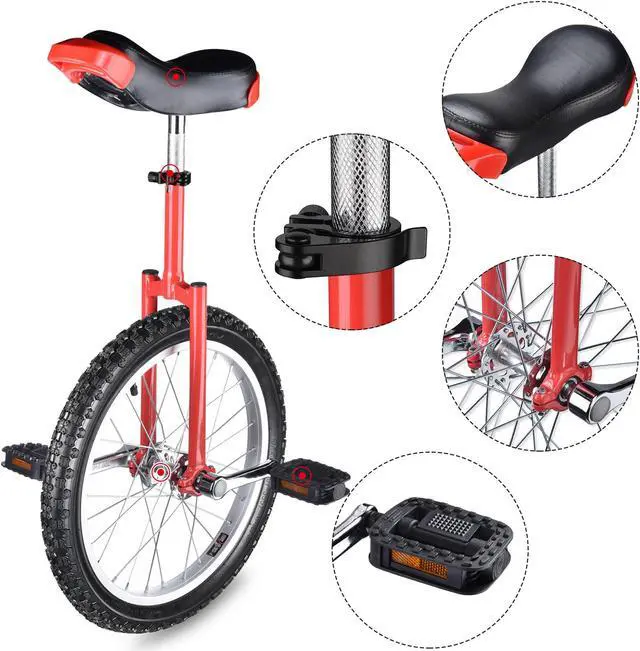 Alt view image 6 of 6 - Yescom 18 In Wheel Outdoor Unicycle Skid-proof Tire Fitness Bicycle Balance Training for Adults Teenagers Kids, Red