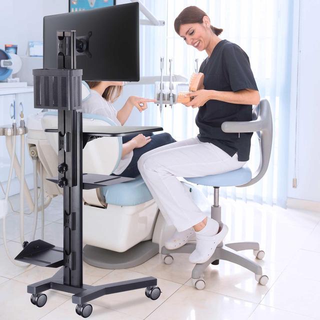Alt view image 4 of 7 - Desktop PC Rolling Mobile cart Sit/stand up Workstation w/ Monitor Holder & Printer Deck