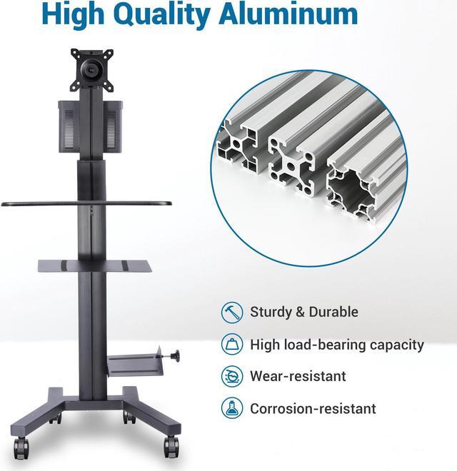 Alt view image 2 of 7 - Desktop PC Rolling Mobile cart Sit/stand up Workstation w/ Monitor Holder & Printer Deck