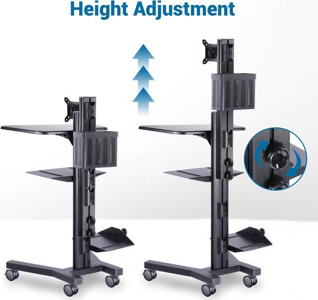 Alt view image 3 of 7 - Desktop PC Rolling Mobile cart Sit/stand up Workstation w/ Monitor Holder & Printer Deck