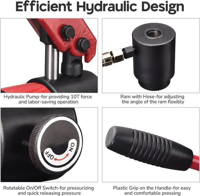 Alt view image 5 of 7 - Yescom 10 Ton Hydraulic Knockout Punch Set 1/2" to 2" Conduit Hole Puncher Tool Kit - Red