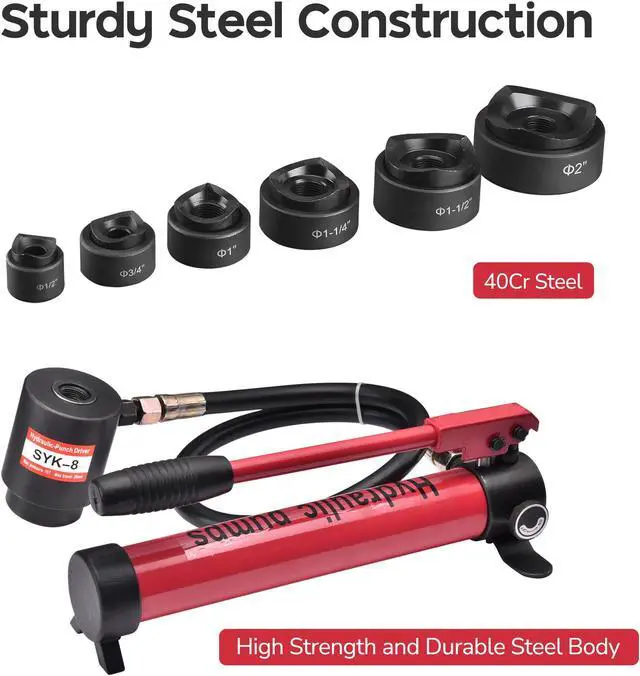Alt view image 6 of 7 - Yescom 10 Ton Hydraulic Knockout Punch Set 1/2" to 2" Conduit Hole Puncher Tool Kit - Red