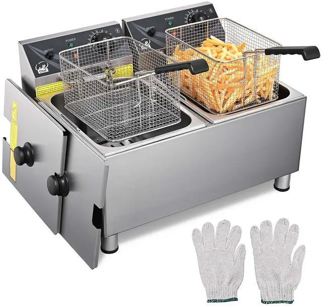 Main image of WeChef Commercial Deep Fryer 24L Dual Tank Electric Deep Fryers with Basket Stainless Steel Countertop Fryer for Restaurant Use, Two 6-15 Phase Plugs, 3600W x2, 240V