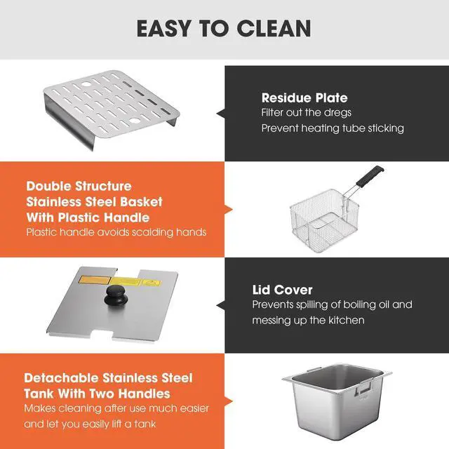 Alt view image 7 of 7 - WeChef Commercial Deep Fryer 24L Dual Tank Electric Deep Fryers with Basket Stainless Steel Countertop Fryer for Restaurant Use, Two 6-15 Phase Plugs, 3600W x2, 240V