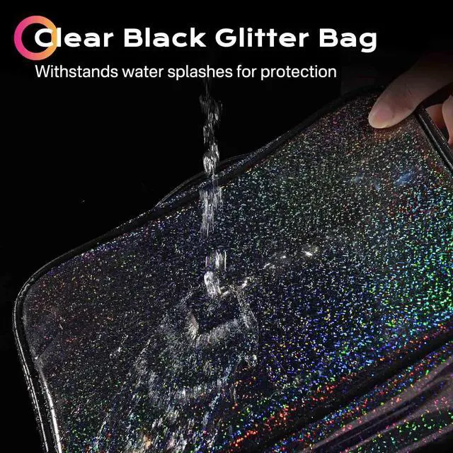 Alt view image 2 of 7 - Byootique Set of 2 Clear Makeup Bag Cosmetic Organizer Travel Toiletry Pouch Handle Zipper for Makeup Artist Black