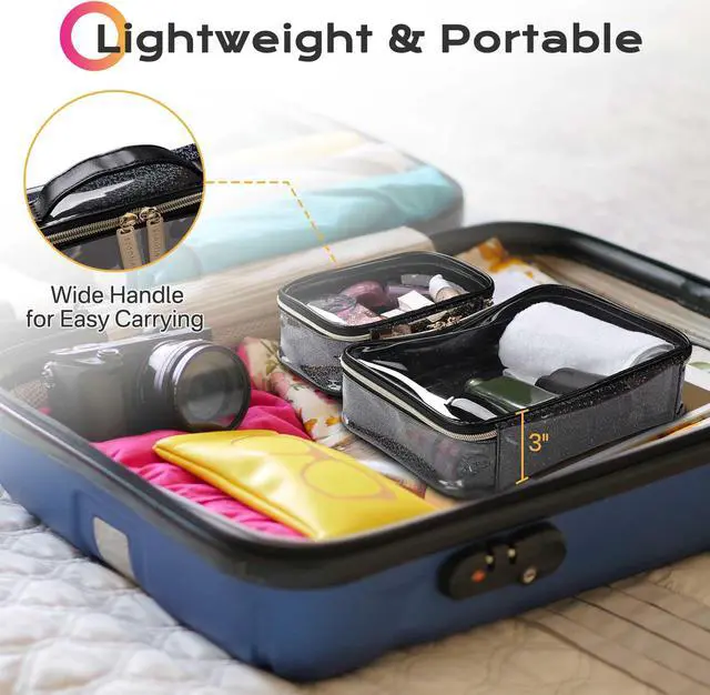 Alt view image 4 of 7 - Byootique Set of 2 Clear Makeup Bag Cosmetic Organizer Travel Toiletry Pouch Handle Zipper for Makeup Artist Black