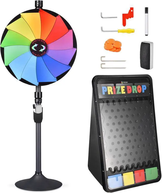 Main image of WinSpin 24" Dual Use 12 Slots Prize Wheel 41x25" Prize Drop Game Board Party
