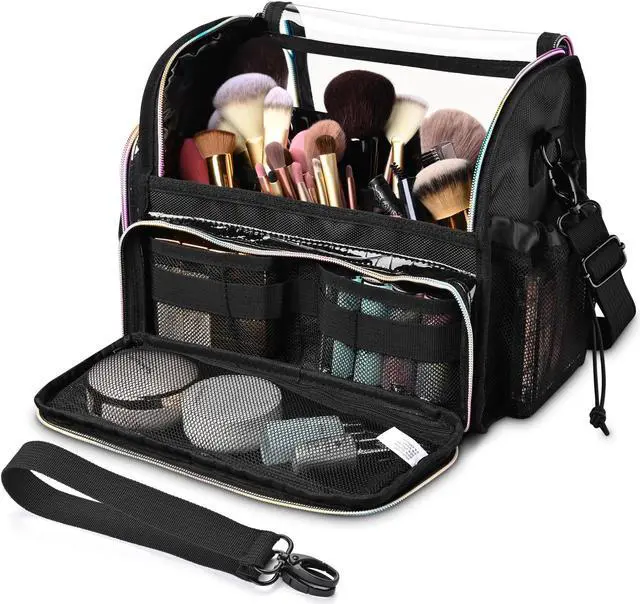 Main image of Byootique Makeup Brush Case Portable Artist Brush Holder Stand-Up Travel Cosmetic Organizer Bag Easy to Clean Large Professional Artist Storage Bag with Shoulder Strap & Adjustable Dividers