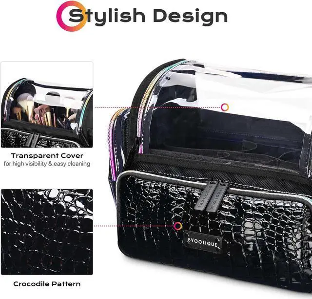 Alt view image 2 of 7 - Byootique Makeup Brush Case Portable Artist Brush Holder Stand-Up Travel Cosmetic Organizer Bag Easy to Clean Large Professional Artist Storage Bag with Shoulder Strap & Adjustable Dividers