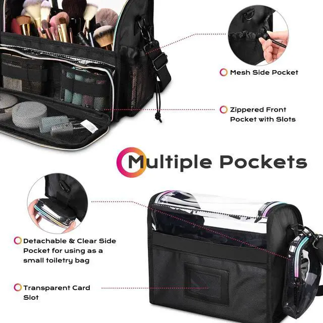 Alt view image 4 of 7 - Byootique Makeup Brush Case Portable Artist Brush Holder Stand-Up Travel Cosmetic Organizer Bag Easy to Clean Large Professional Artist Storage Bag with Shoulder Strap & Adjustable Dividers
