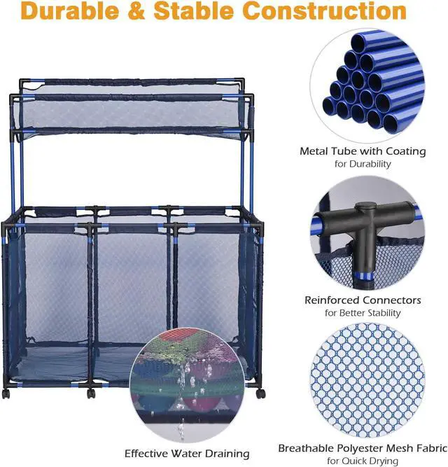 Alt view image 6 of 7 - Yescom Mesh Pool Storage Bin Cart Rolling Toys Bin Storage 214 Gallon Organizer Extra Large 6 Wheels with Black Cover Replacement