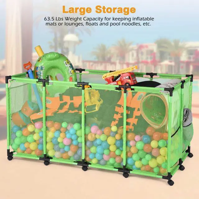 Alt view image 4 of 7 - Yescom Metal Frame Extra Large 12 Wheels Rolling Mesh Pool Storage Bin 65"x 30"x 33" Pool Toy Floats Storage Organizer for Public Pools, Poolside Parties, XXX-Large, Green