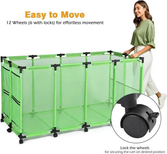 Alt view image 3 of 7 - Yescom Metal Frame Extra Large 12 Wheels Rolling Mesh Pool Storage Bin 65"x 30"x 33" Pool Toy Floats Storage Organizer for Public Pools, Poolside Parties, XXX-Large, Green