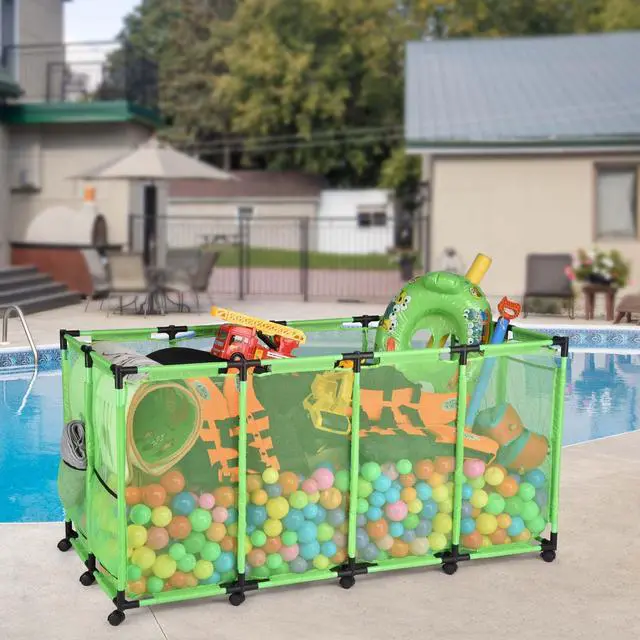 Alt view image 7 of 7 - Yescom Metal Frame Extra Large 12 Wheels Rolling Mesh Pool Storage Bin 65"x 30"x 33" Pool Toy Floats Storage Organizer for Public Pools, Poolside Parties, XXX-Large, Green