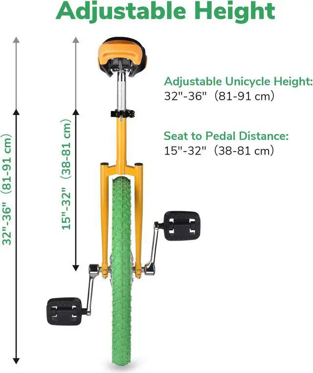 Alt view image 3 of 7 - Yescom 20 In Wheel Outdoor Unicycle Leakproof Butyl Tire Circus Bike Balance Training for Adults Teenagers Kids, Yellow & Green