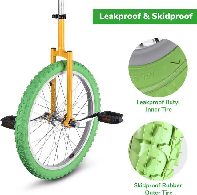Alt view image 4 of 7 - Yescom 20 In Wheel Outdoor Unicycle Leakproof Butyl Tire Circus Bike Balance Training for Adults Teenagers Kids, Yellow & Green