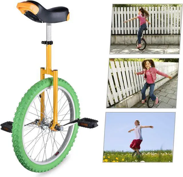 Alt view image 7 of 7 - Yescom 20 In Wheel Outdoor Unicycle Leakproof Butyl Tire Circus Bike Balance Training for Adults Teenagers Kids, Yellow & Green