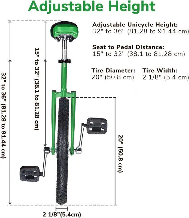 Alt view image 3 of 7 - Yescom 20 In Wheel Outdoor Unicycle Leakproof Butyl Tire Circus Bike Balance Training for Adults Teenagers Kids, Green