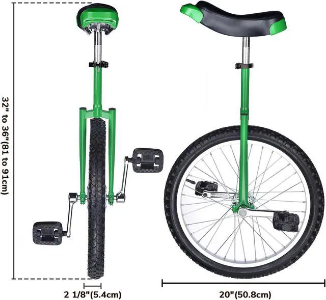 Alt view image 5 of 7 - Yescom 20 In Wheel Outdoor Unicycle Leakproof Butyl Tire Circus Bike Balance Training for Adults Teenagers Kids, Green