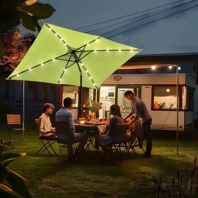 Alt view image 2 of 7 - 2 Pack of 10x6ft Rectangle Solar Power Patio Umbrella Outdoor LED Tilt Sunshade