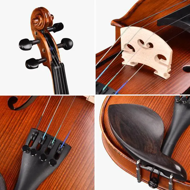 Alt view image 7 of 7 - Solid Wood Violin 4/4 Full Set Fiddle Matte Beginner Violin Full Size with Case Shoulder Rest for Student