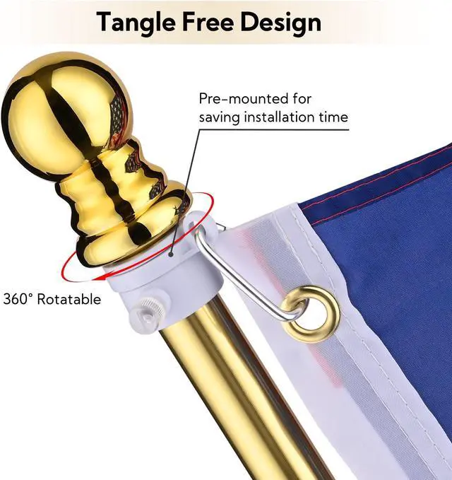 Alt view image 5 of 7 - Yescom 8 Ft Sectional Indoor Flag Pole Kit Gold Finial Base Aluminum 3x5 Ft  US Flag