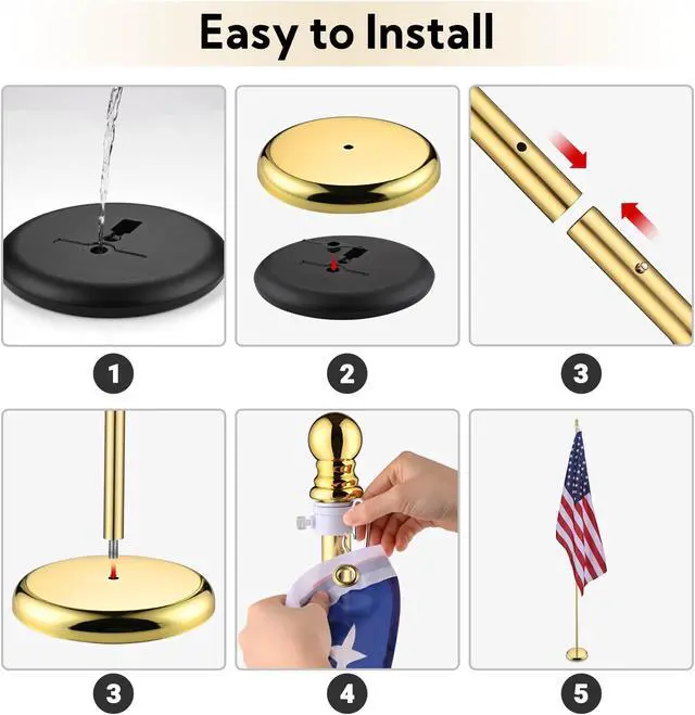Alt view image 4 of 7 - Yescom 8 Ft Sectional Indoor Flag Pole Kit Gold Finial Base Aluminum 3x5 Ft  US Flag