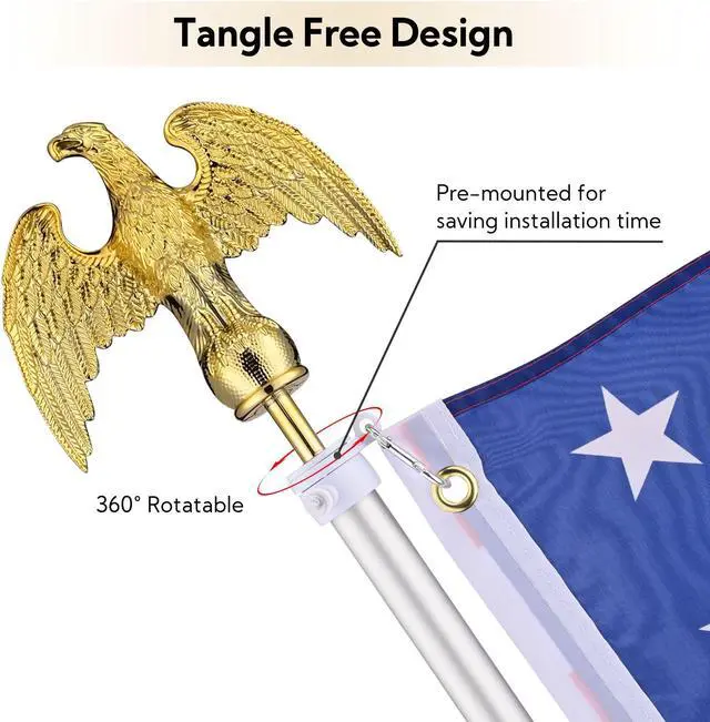 Alt view image 4 of 7 - Yescom 2 Pack 8 Ft Sectional Indoor Flag Pole Set Base Eagle Aluminum 3x5Ft  US Flag