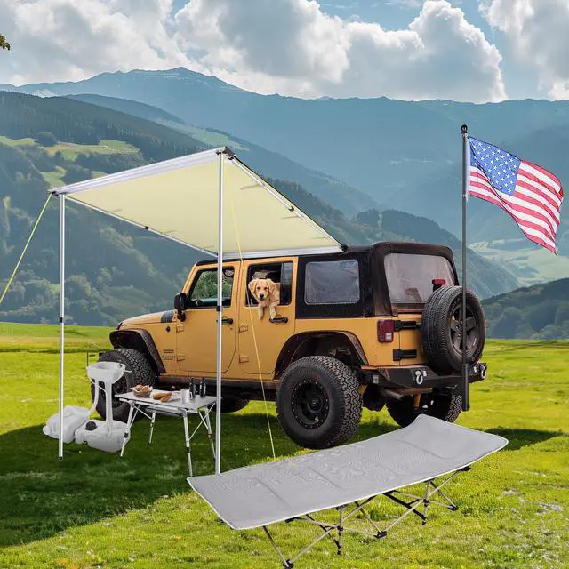 Alt view image 2 of 7 - Yescom Vehicle Awning 4.6x6.6' Retractable Car Side Roof Rack Overlanding Shade for SUV Truck Tailgate Outdoor Camping Travel, Beige