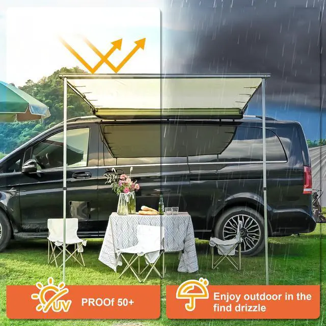 Alt view image 4 of 7 - Yescom Vehicle Awning 4.6x6.6' Retractable Car Side Roof Rack Overlanding Shade for SUV Truck Tailgate Outdoor Camping Travel, Beige