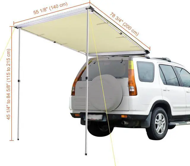 Alt view image 6 of 7 - Yescom Vehicle Awning 4.6x6.6' Retractable Car Side Roof Rack Overlanding Shade for SUV Truck Tailgate Outdoor Camping Travel, Beige