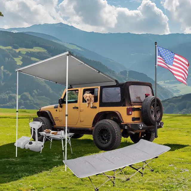 Alt view image 2 of 7 - Yescom Vehicle Awning 4.6x6.6' Retractable Car Side Roof Rack Overlanding Shade for SUV Truck Tailgate Outdoor Camping Travel, Gray