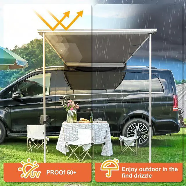 Alt view image 4 of 7 - Yescom Vehicle Awning 4.6x6.6' Retractable Car Side Roof Rack Overlanding Shade for SUV Truck Tailgate Outdoor Camping Travel, Gray