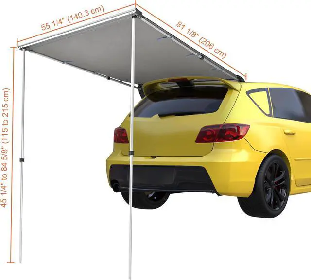 Alt view image 6 of 7 - Yescom Vehicle Awning 4.6x6.6' Retractable Car Side Roof Rack Overlanding Shade for SUV Truck Tailgate Outdoor Camping Travel, Gray