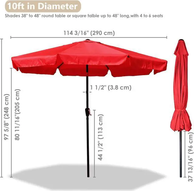 Alt view image 5 of 7 - 10Ft 8 Rib Outdoor Patio Umbrella Market Valance Crank Tilt Garden Backyard