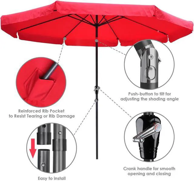 Alt view image 7 of 7 - 10Ft 8 Rib Outdoor Patio Umbrella Market Valance Crank Tilt Garden Backyard