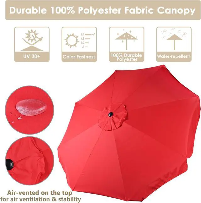 Alt view image 4 of 7 - 10Ft 8 Rib Outdoor Patio Umbrella Market Valance Crank Tilt Garden Backyard