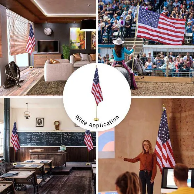 Alt view image 2 of 7 - Yescom 8 Ft Sectional Indoor Flag Pole Kit Gold Finial Base Aluminum 3x5 Ft  US Flag